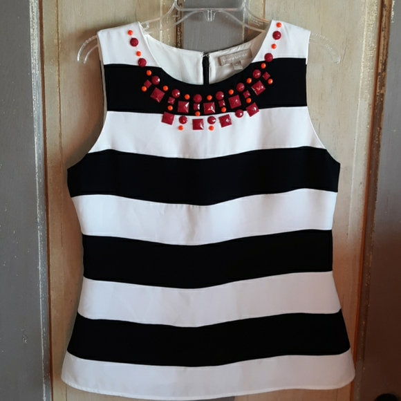 Banana Republic Tops - Banana Republic Black White Striped beaded blouse
